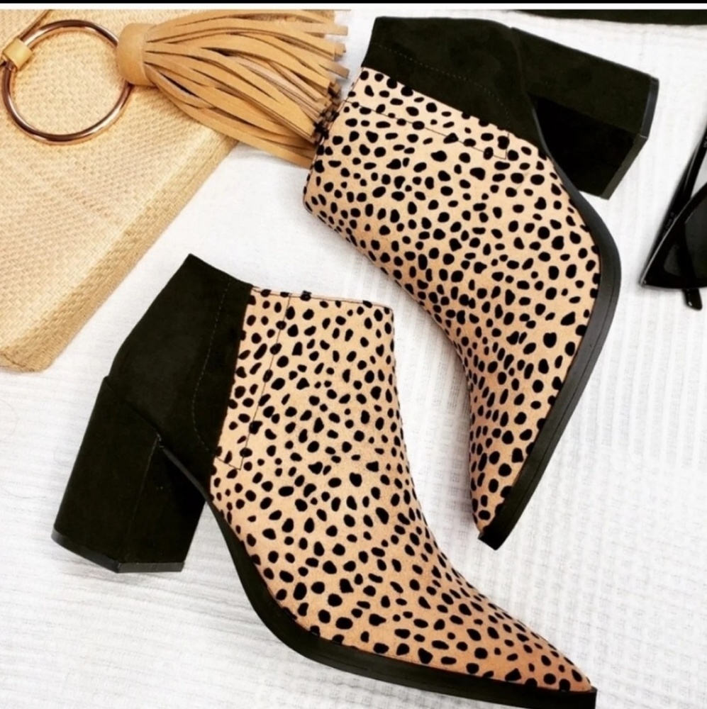 Leapord & black Faux Suede Ankle Booties